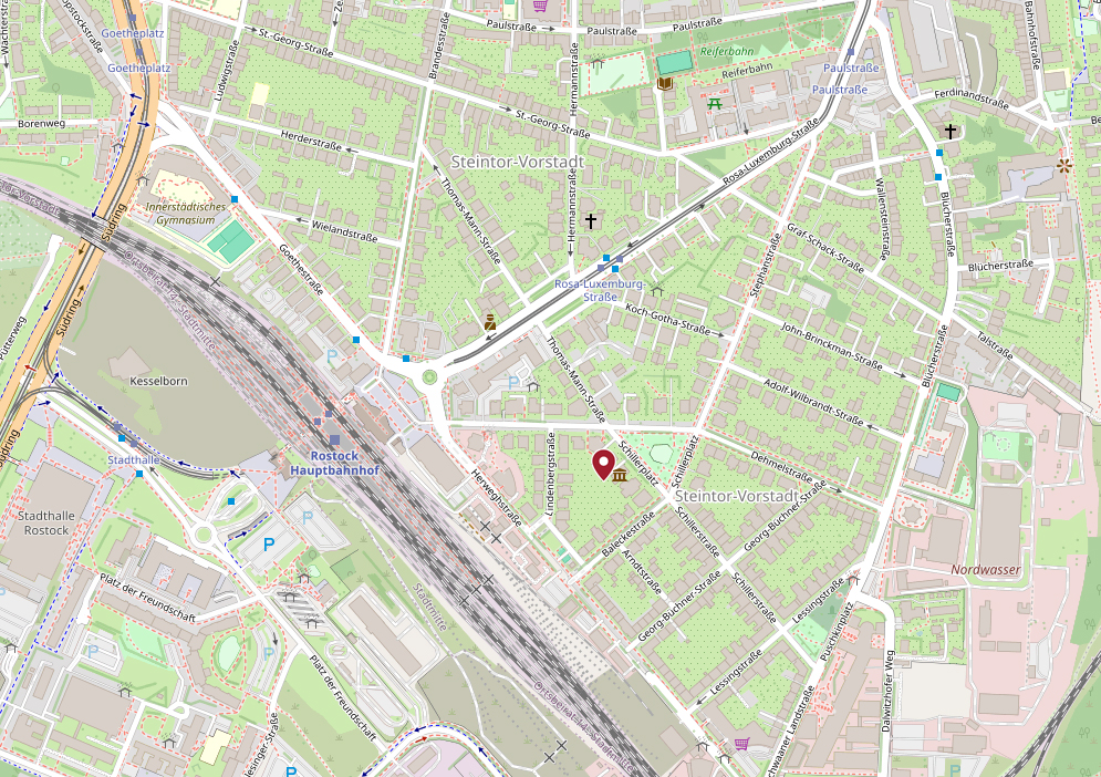 Anfahrtskarte zum Max-Samuel-Haus am Schillerplatz 10